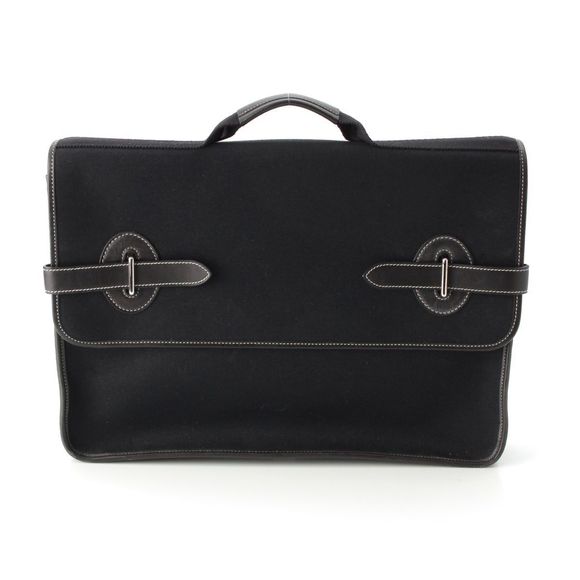 Hermes Buenaventura MM Toile Officier And Calf Leather Handbag Business Bag - Picture 1 of 10